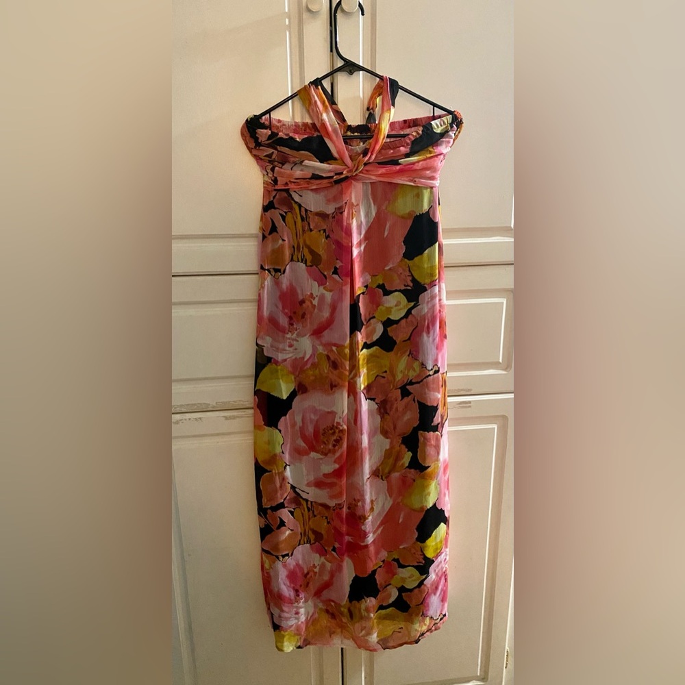 Floral Halter Maxi Dress - Pink and Orange